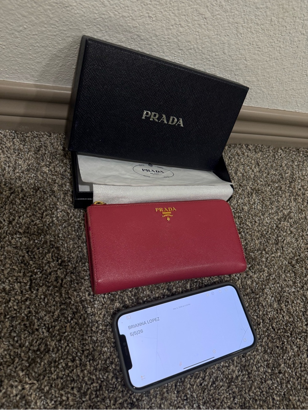 Prada Zip Wallet in Raspberry Pink with Gold Logo